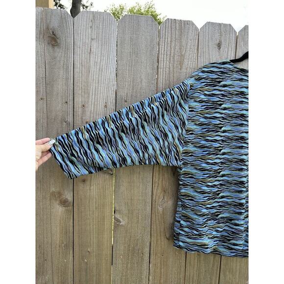 SAG HARBOR stretch Blue green Black Blouse wavy long sleeve size xl fall‎ winter - Picture 9 of 9